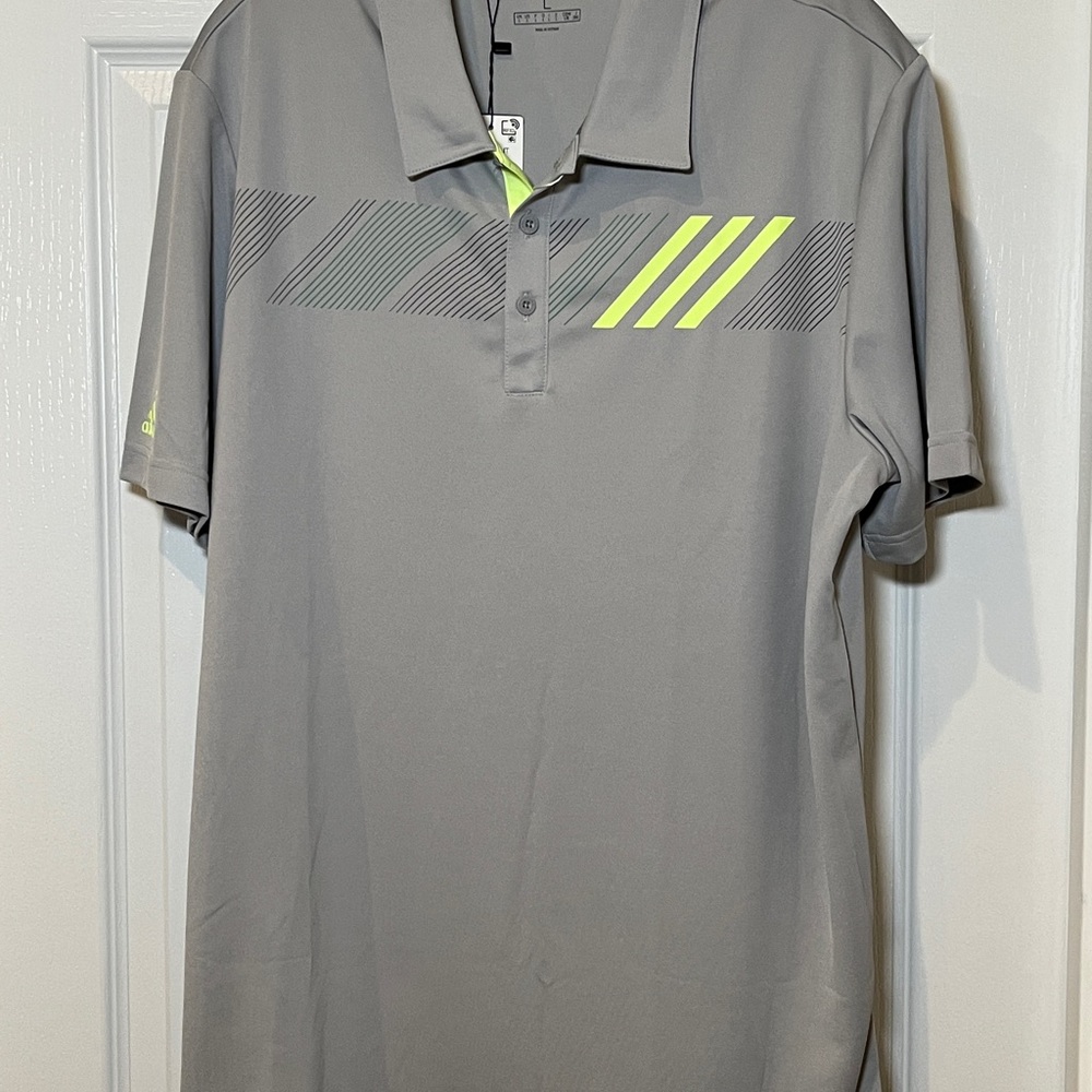 Adidas Men's Gray Golf Polo with Neon Accents